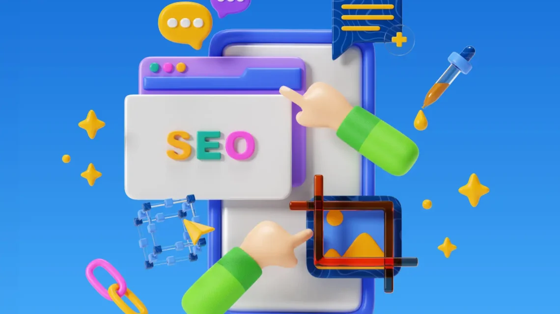 Imagem ilustrativa sobre SEO local para serviços industriais, destacando estratégias para ser encontrado na região, com elementos gráficos tecnológicos e de comunicação.